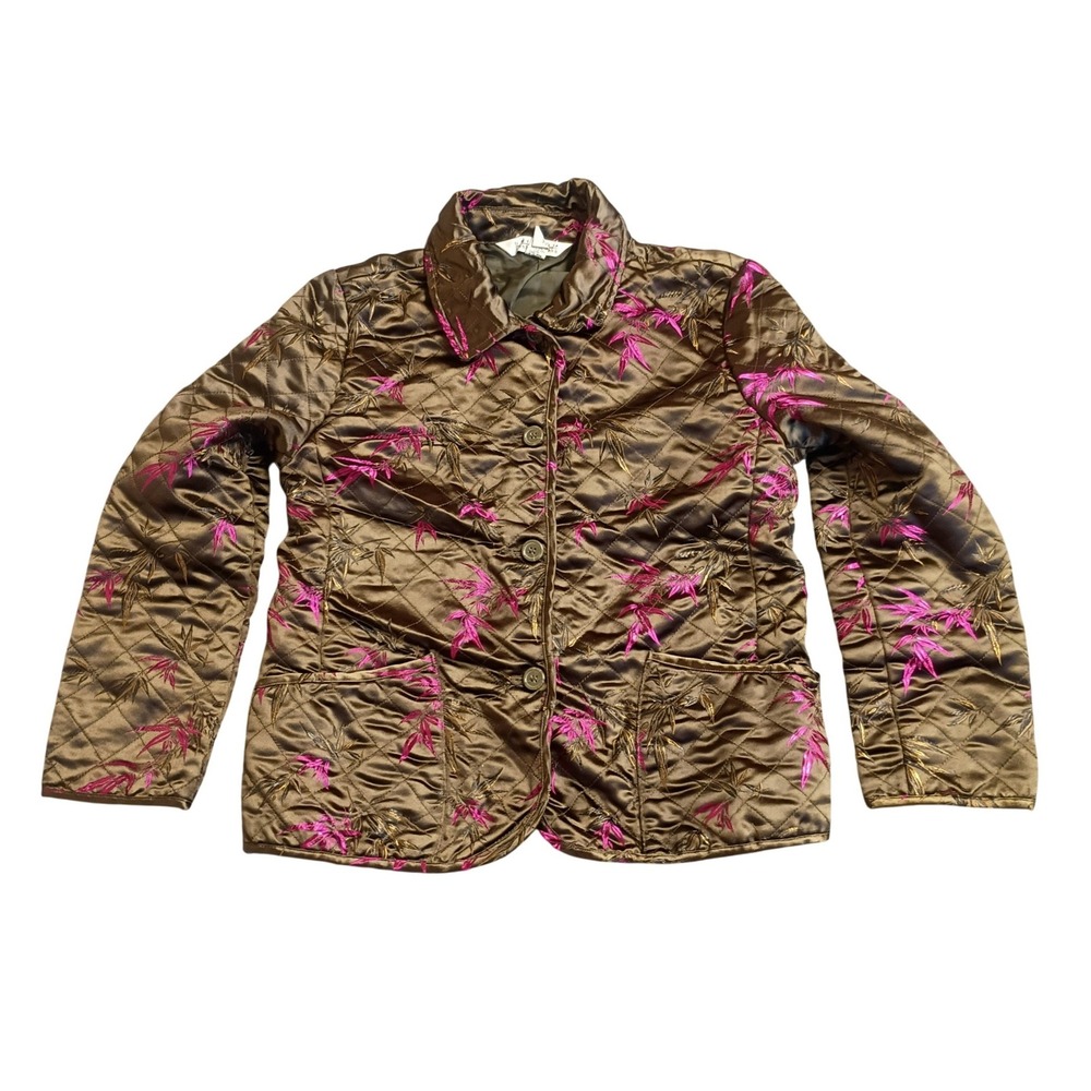 John Paul Richard Quilted Satin Jacket Womens Small Bronze Pink Bamboo Leaf